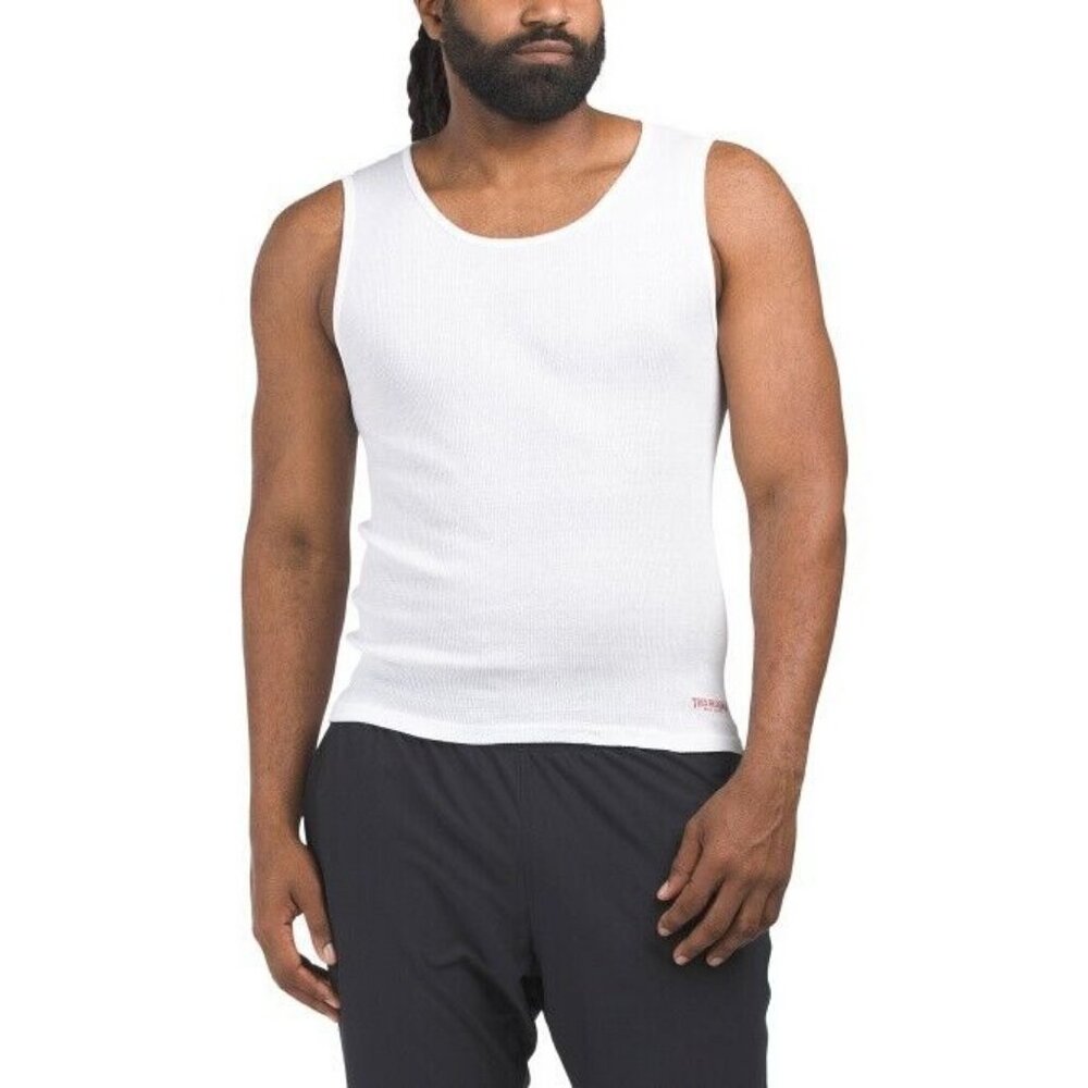 TRUE RELIGION 5 Pack Tank Tops Cotton Logo Ribbed White Men's LARGE - Picture 4 of 4